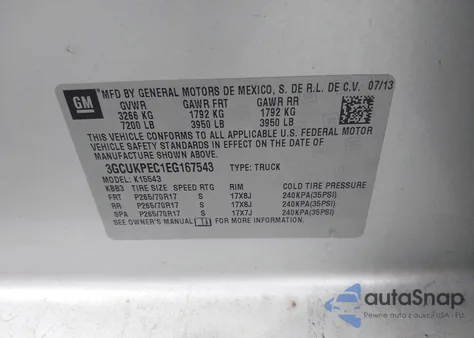 2014 Chevrolet Silverado 1500 Work Truck 2Wt z USA, uszkodzony, nr VIN 3GCUKPEC1EG167543